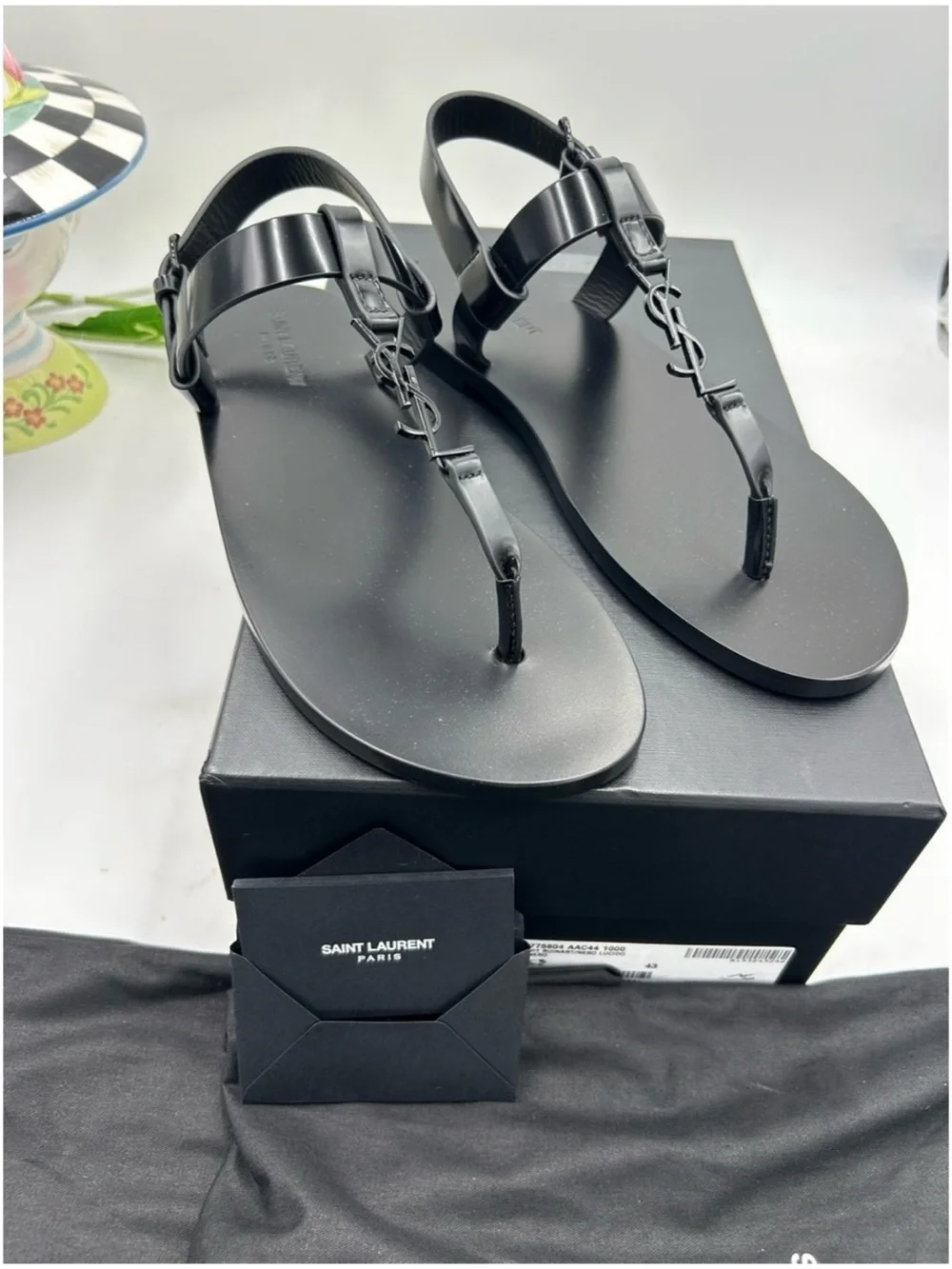 Men's Saint Laurent Ysl, Cassandre Leather thong sandals size 43 made in Italy